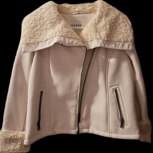 Guess Cream Faux Leather Shearling Moto Jacket